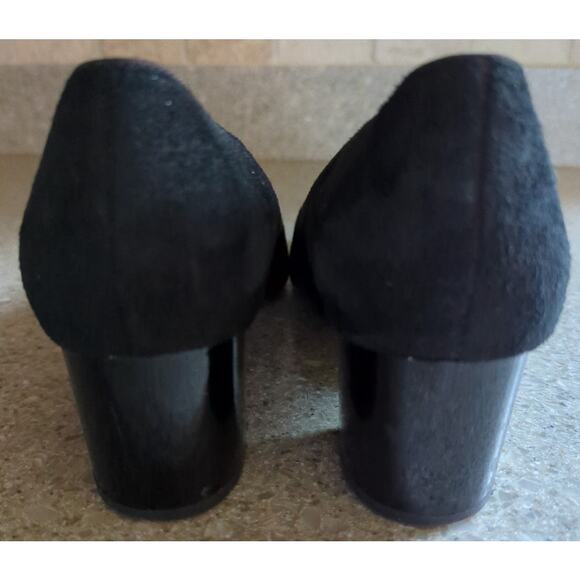 Ara Luftpolster Black Suede 2.25" Chunky Heel Pumps Tortoise Shell Toe Size 6.5 - Picture 3 of 8